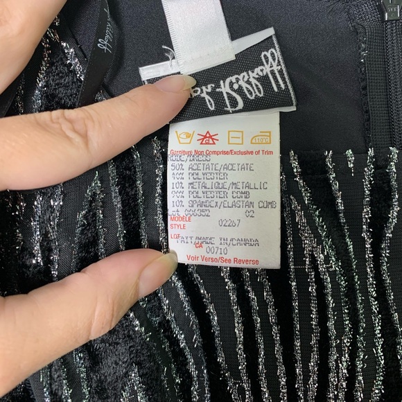 Joseph Ribkoff | Black Velvet Silver Metallic Short Sleeve Dress - 8 - Picture 7 of 12